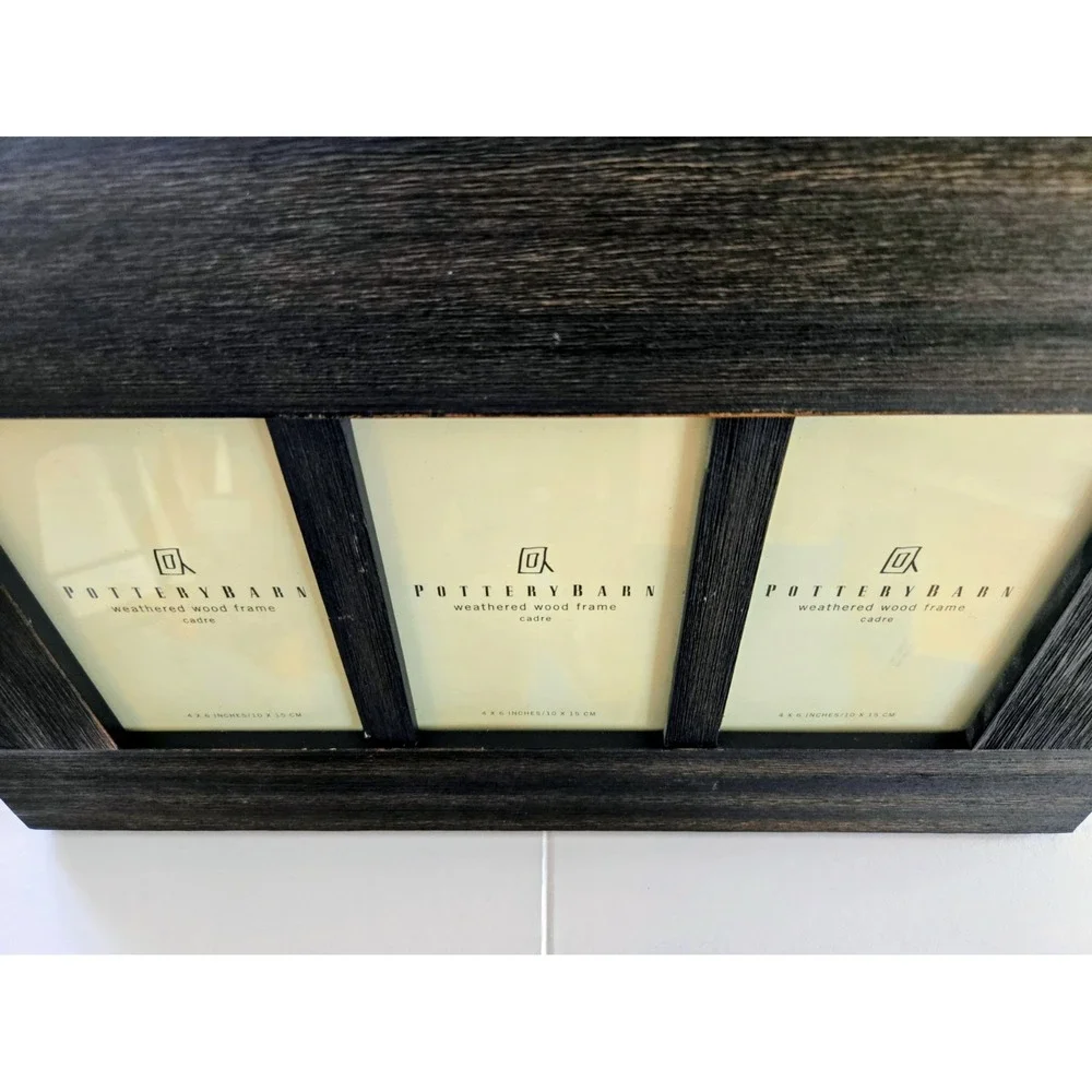 Pottery Barn Weathered Wood Frame 4x6 ×3 Photo Slots Rustic Farmhouse New No Box